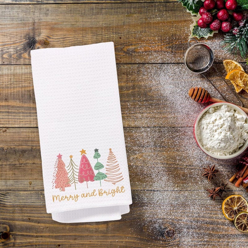 BitKan Pink Christmas Tree Bathroom Hand Towels - Merry Bright Christmas Decor for Kitchen, Xmas Decorative Hand Towels Gifts, Housewarming Gifts Idea New Home - Image 2